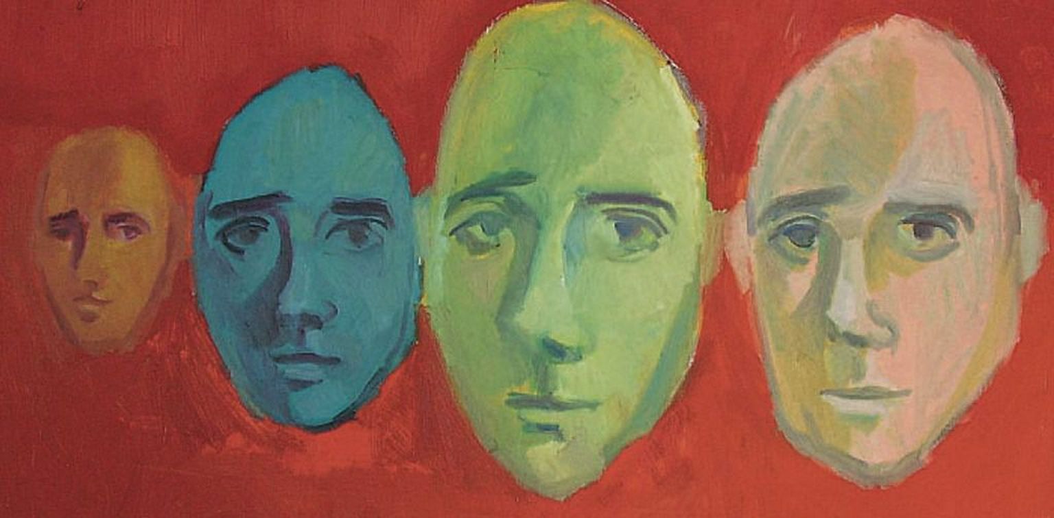 Margus Meinart kompab maalidel inimeste ja maskide piire. «Näod punasel foonil», 2005.