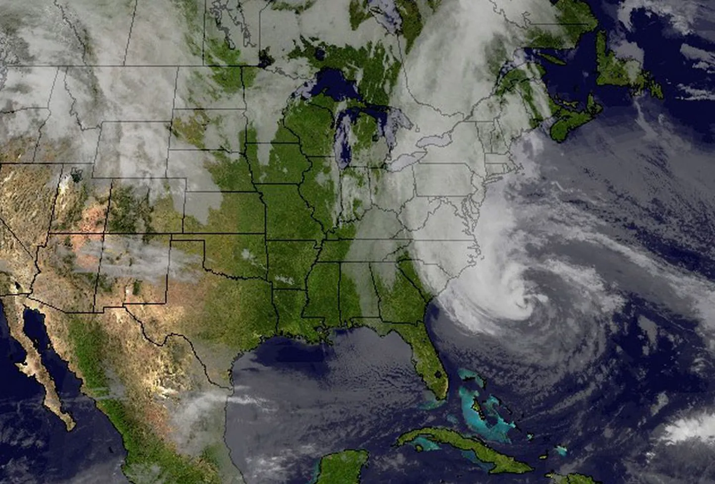Orkaan Sandy eile USA idaranniku lähedal.