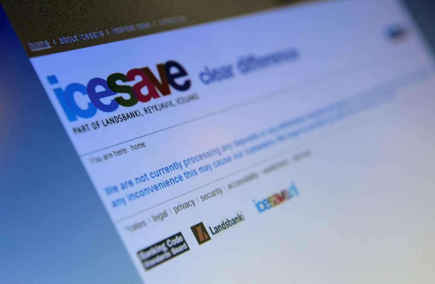 Icesave panga kodulehekülg internetis.