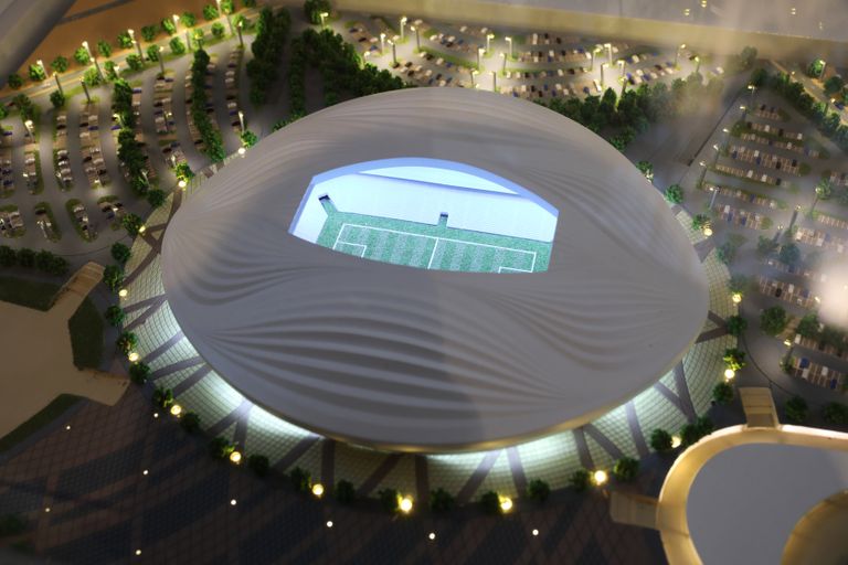 Arvutijoonistus Katari Al-Wakrah staadionist, kus peetakse 2022. aasta jalgpalli MMi kohtumisi
