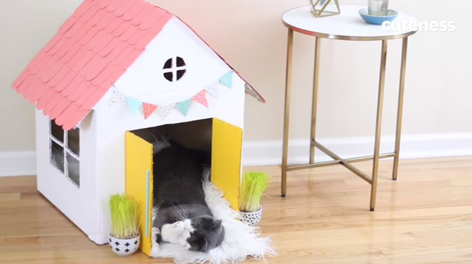 Домик для кошки своими руками из коробки | Кошачьи кровати, Кошки, Кошачий домик