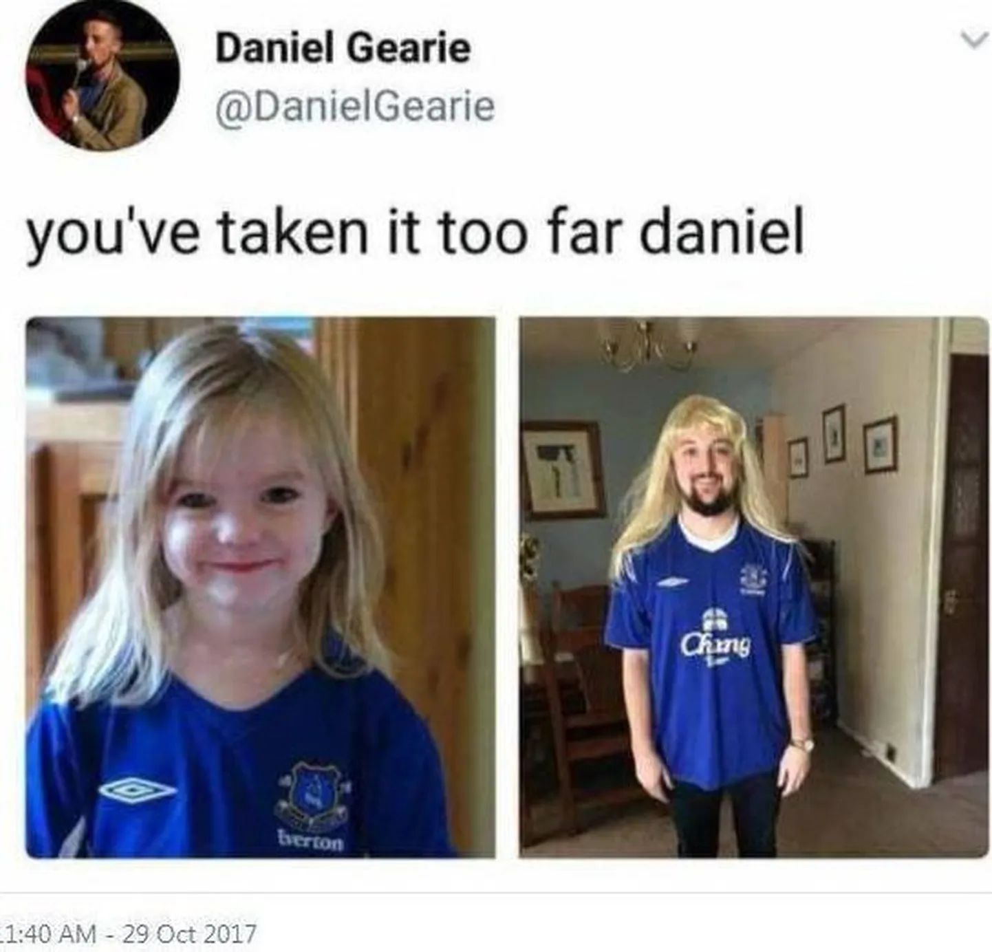 Šotlane Daniel Gearie sattus kriitika alla, kuna riietub halloween'iks Madeleine McCanniks