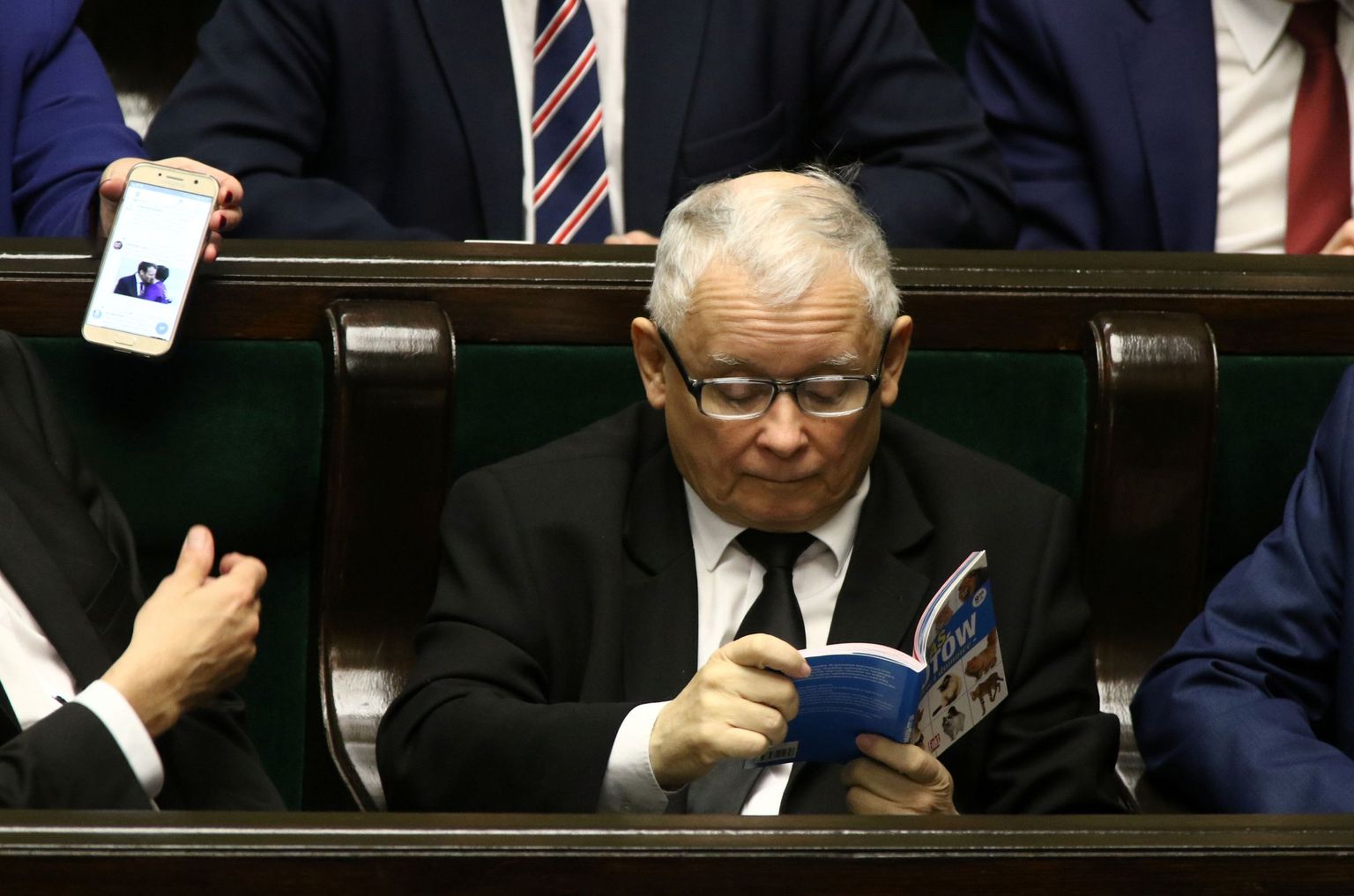 Jarosław Kaczyński lugemas läinud nädalal parlamendiistungi ajal kassiatlast.