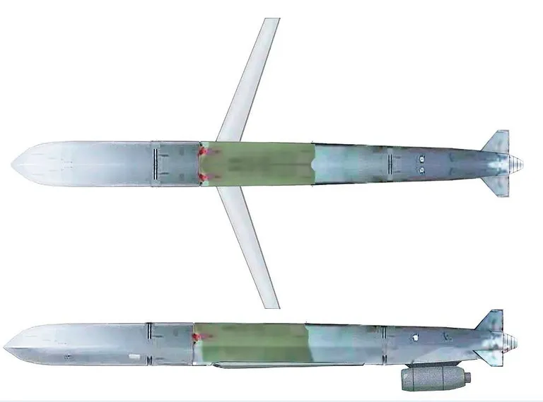 Selline näeb välja rakett KH-101 transpordiasendis ja väljalastuna.
