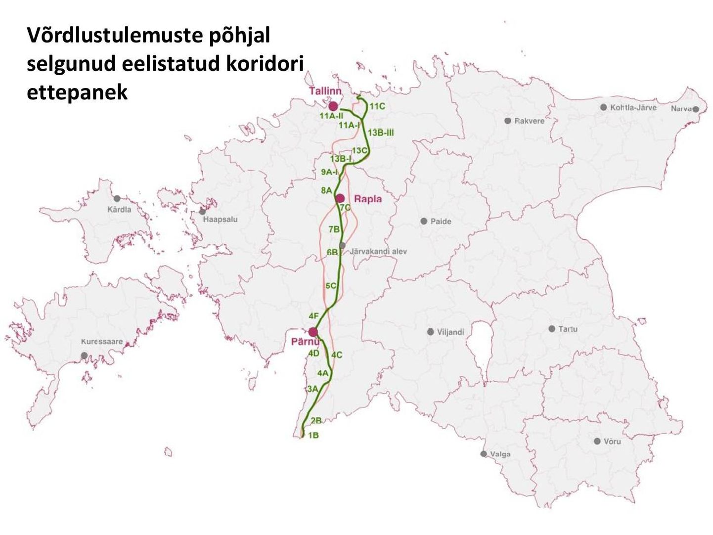 Majandus- ja kommunikatsiooniministeerium valis välja eelistatud Rail Balticu trassikoridori.