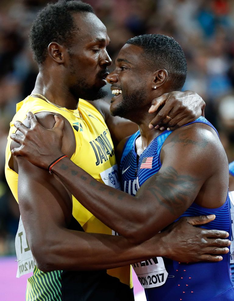 Justin Gatlin ja Usain Bolt (vasakul)