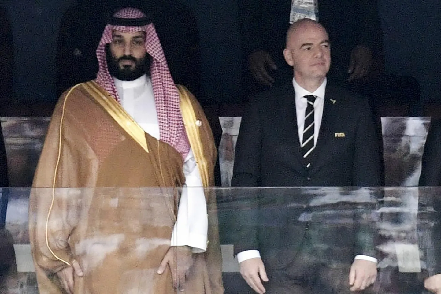 Saudi Araabia kroonprints Mohammed bin Salman ja FIFA president Gianni Infantino sattusid 2018. aasta MMil kõrvuti, kui turniiri avakohtumises kohtusid Moskvas Venemaa ja Saudi Araabia.