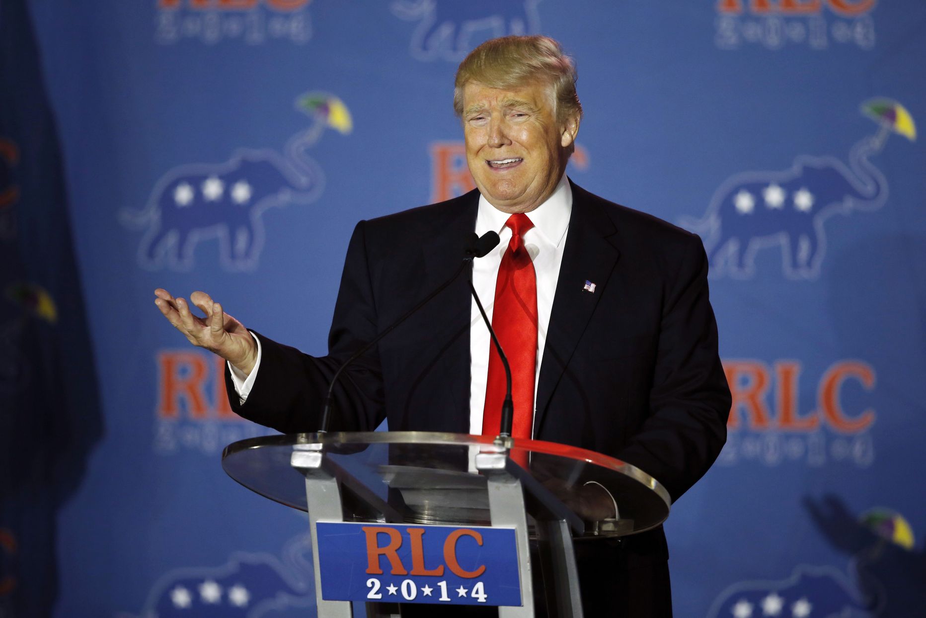 Donald Trump addresses the Republican Leadership Conference in New Orleans, La., Friday, May 30, 2014. Midterm election campaigns are in full swing, but several thousand Republicans gathering in Louisiana look toward a bigger prize. (AP Photo/Bill Haber) / TT / kod 436