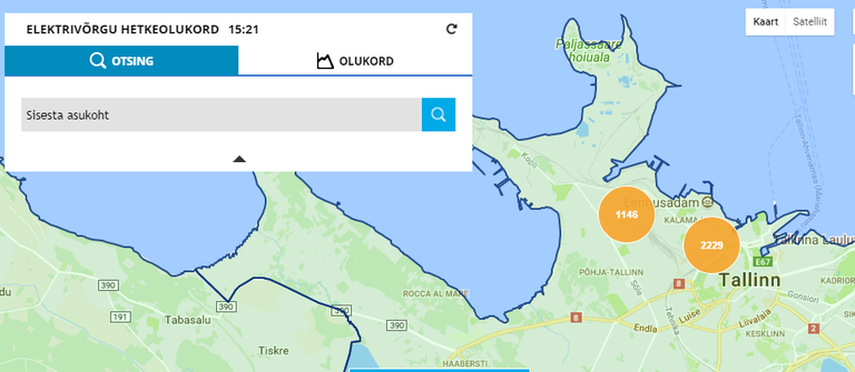 Количество домохозяйств без электричества в Каламая и Пельгулинне. Скриншот.