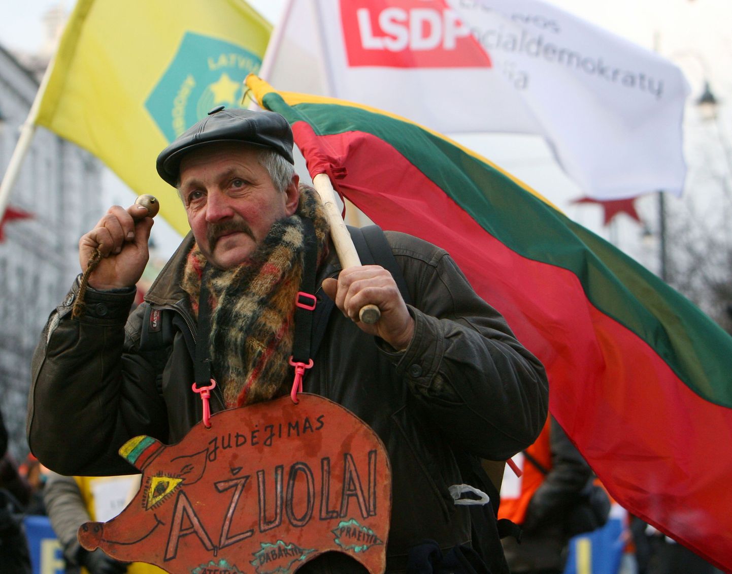 Leedulane pensionäride ja ametiühingute meeleavaldusel.