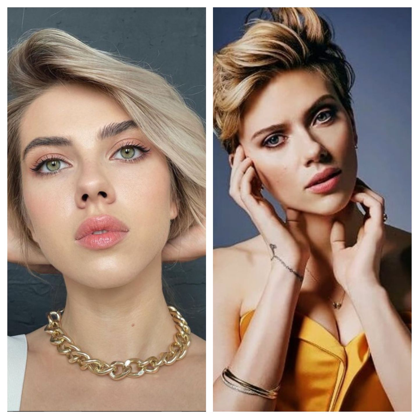 Venelanna Ekaterina Shumskaya (vasakul) on hämmastavalt sarnane maailmakuulsa näitleja Scarlett Johanssoniga (paremal).