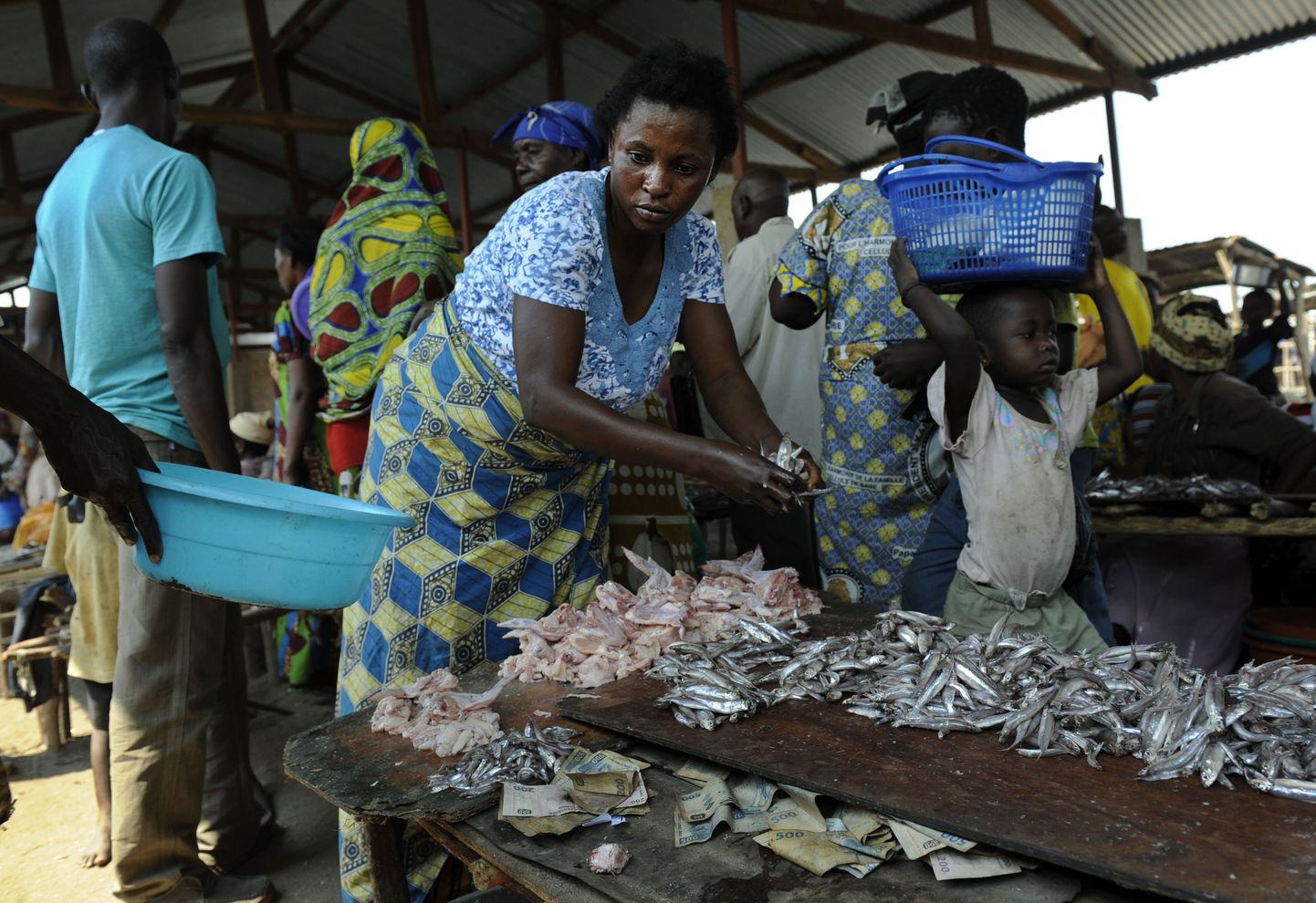 Kongo Demokraatliku Vabariigi naine kala ja kana müümas