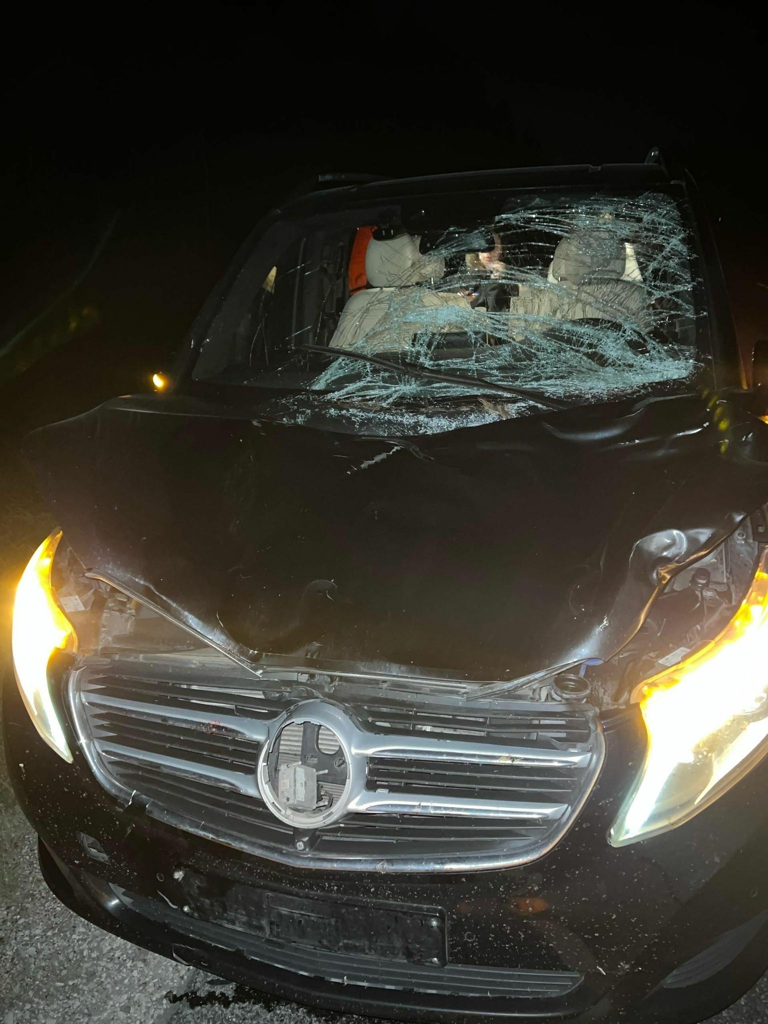 Loom lendas sõiduki Mercedes-Benz Vito esiklaasi. Auto sai kannatada, kütust lekkis teele, ent abiväge perele ei saadetud. 