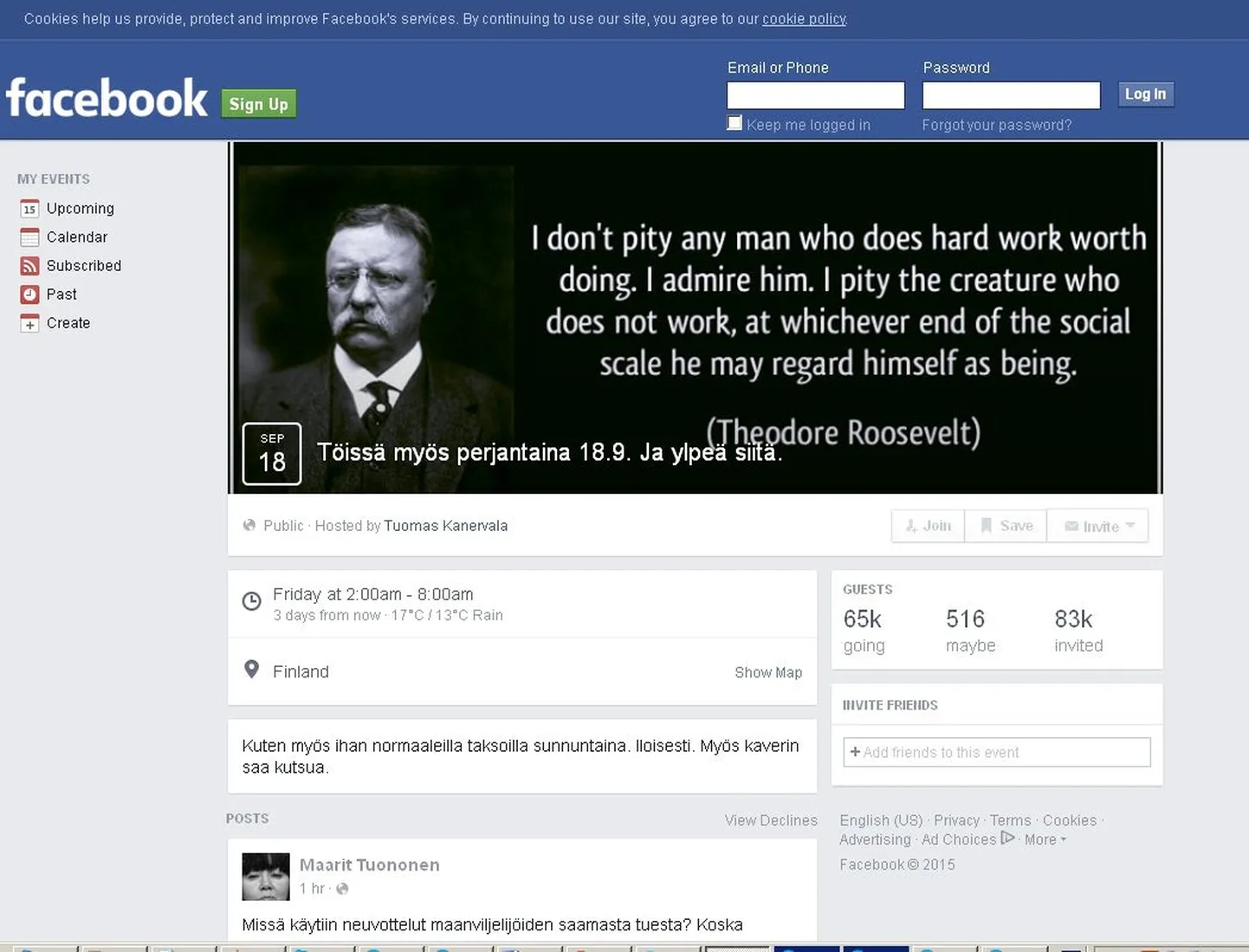 Ekraanipilt reedel tööle kehutava Facebooki rühma kodulehest.