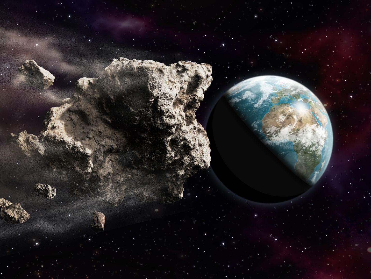Asteroid lähenemas Maale. Pilt on illustreeriv