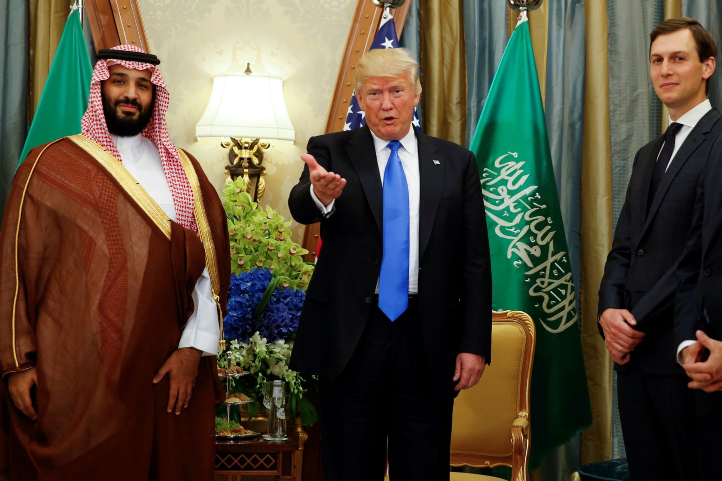 Saudi kroonprints Mohammed bin Salman, USA president Donald Trump ja Valge Maja nõunik Jared Kushner.