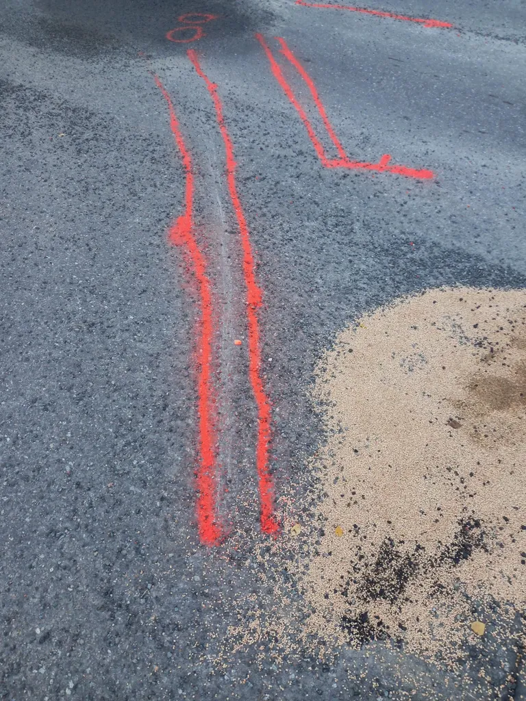 Paar päeva varem lapiti Pärnus Raba tänaval teeauke, tööde käigus pandi teele bituumenit ja killustikku.