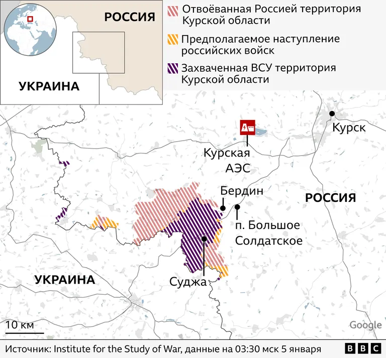Карта Курской области с помеченными участками.