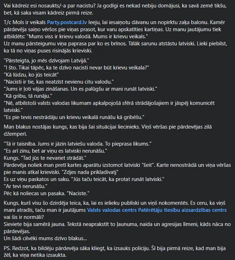 "Krievu veikalā runāšu kā gribēšu." VDD veicis pārrunas ar naidīgu veikala pārdevēju Rīgā