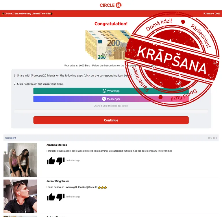Krāpnieki izplata viltus loterijas dažādu Latvijā pazīstamu uzņēmumu vārdā