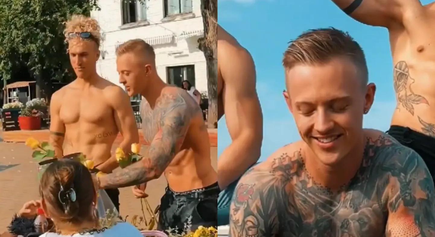 Justin Leo käis meelelahutajatega lilli jagamas.