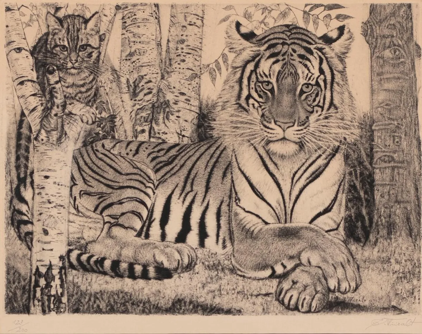 Eduard Wiiralti «Tiiger kassiga». PIlt on illustreeriv.