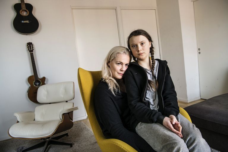 Greta Thunberg ja ta ema Malena Ernman nende Stockholmi kodus 2018