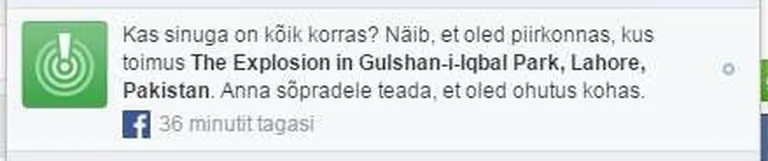 Teavitus, mille Facebooki kasutajad Eestis said. Allikas: Facebook