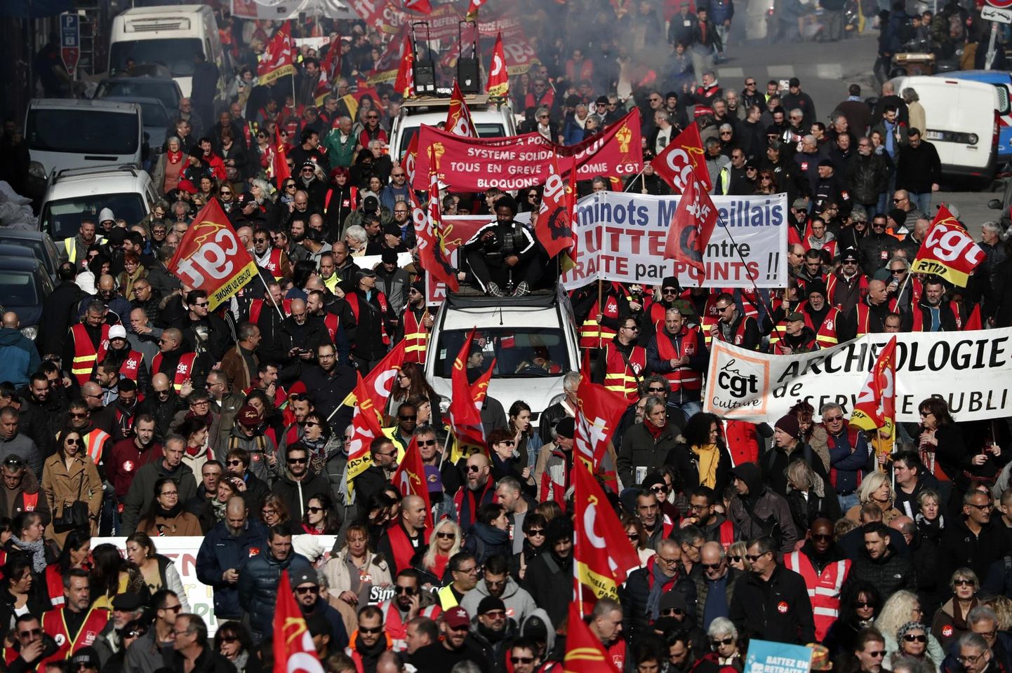 Pensionireformivastane meeleavaldus Prantsusmaal Marseille’s 2020. aasta jaanuaris. 