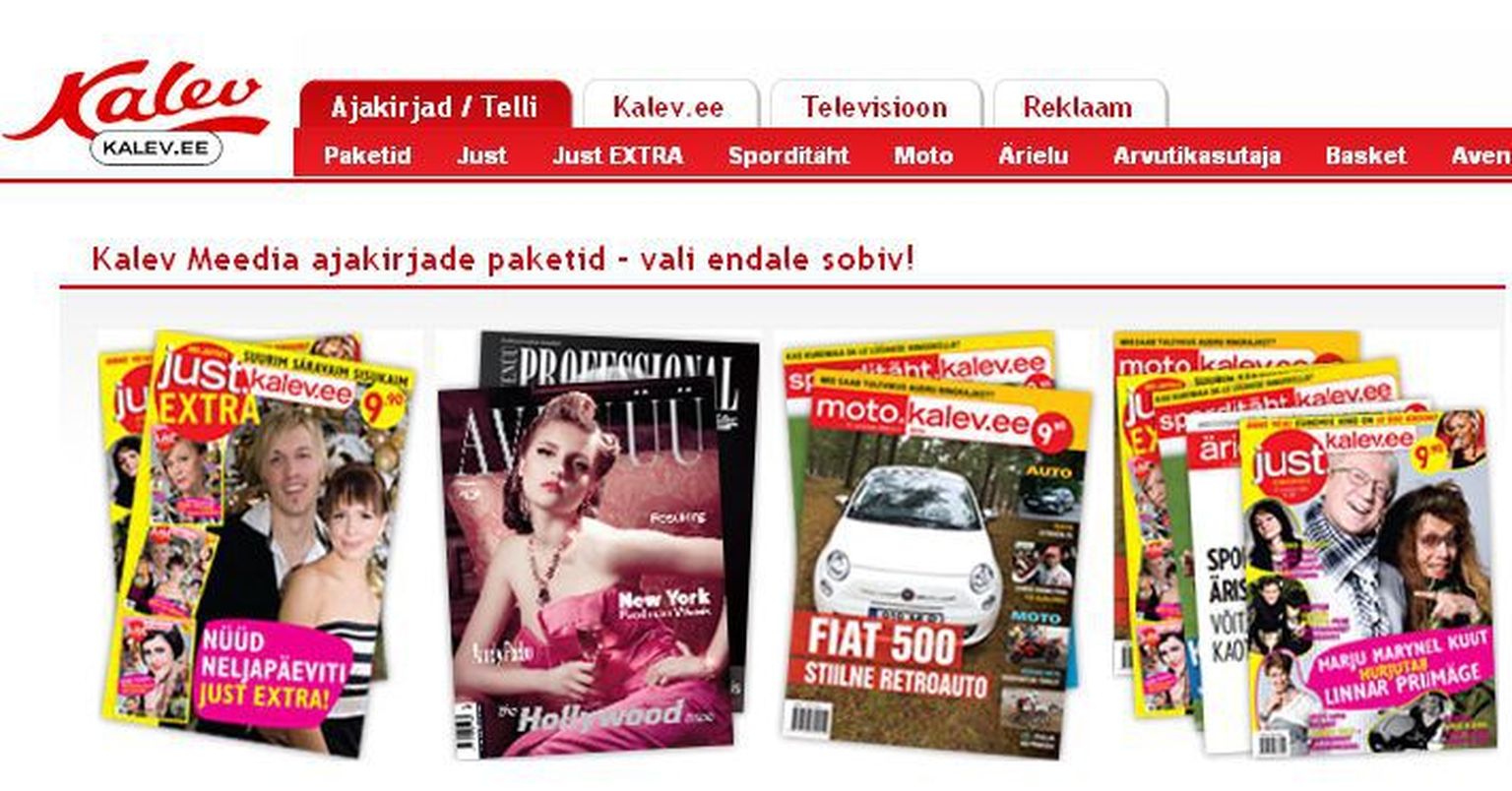 Kalev Meedia väljaantavate ajakirjade seas on näiteks Just, Moto ja Ärielu.