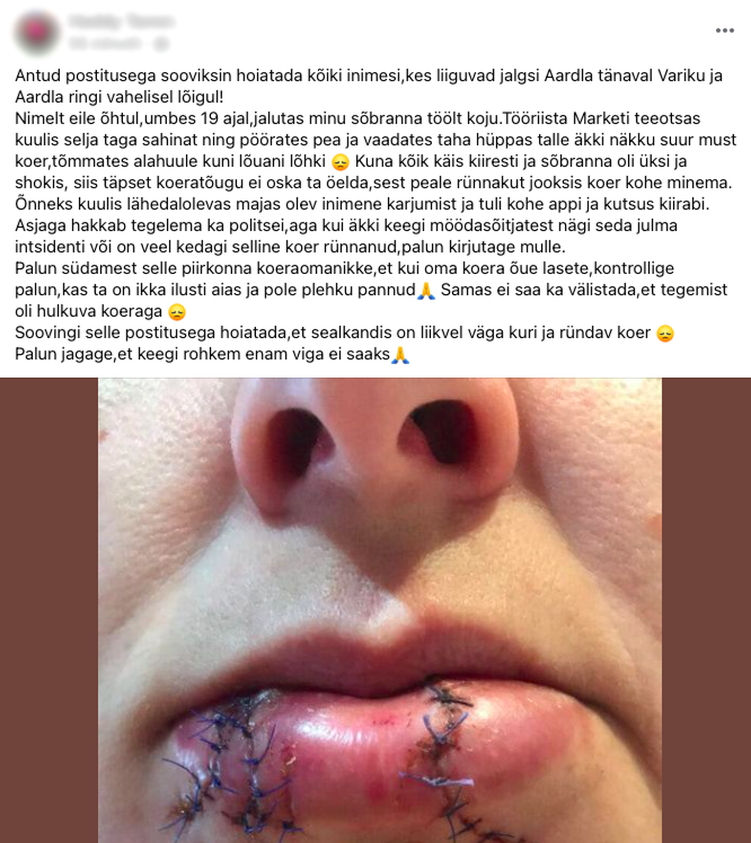 Sotsiaal­meedias levinud postitus, mis heidutas mitmeid Tammelinna elanikke. Postitus osutus suures osas valeks.
