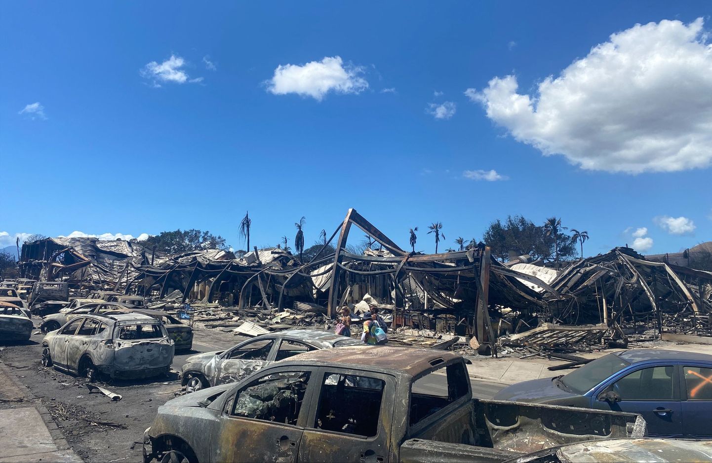 USA Hawaii osariigis Maui saare lääneosas asuvas Lahainas avanes reedel, 11. augustil pilt, kus võis näha ohtralt põlenud autosid ja hävinud hooneid. Tegemist on USA ajaloo ühe ohvriterohkeima looduskatastroofiga.