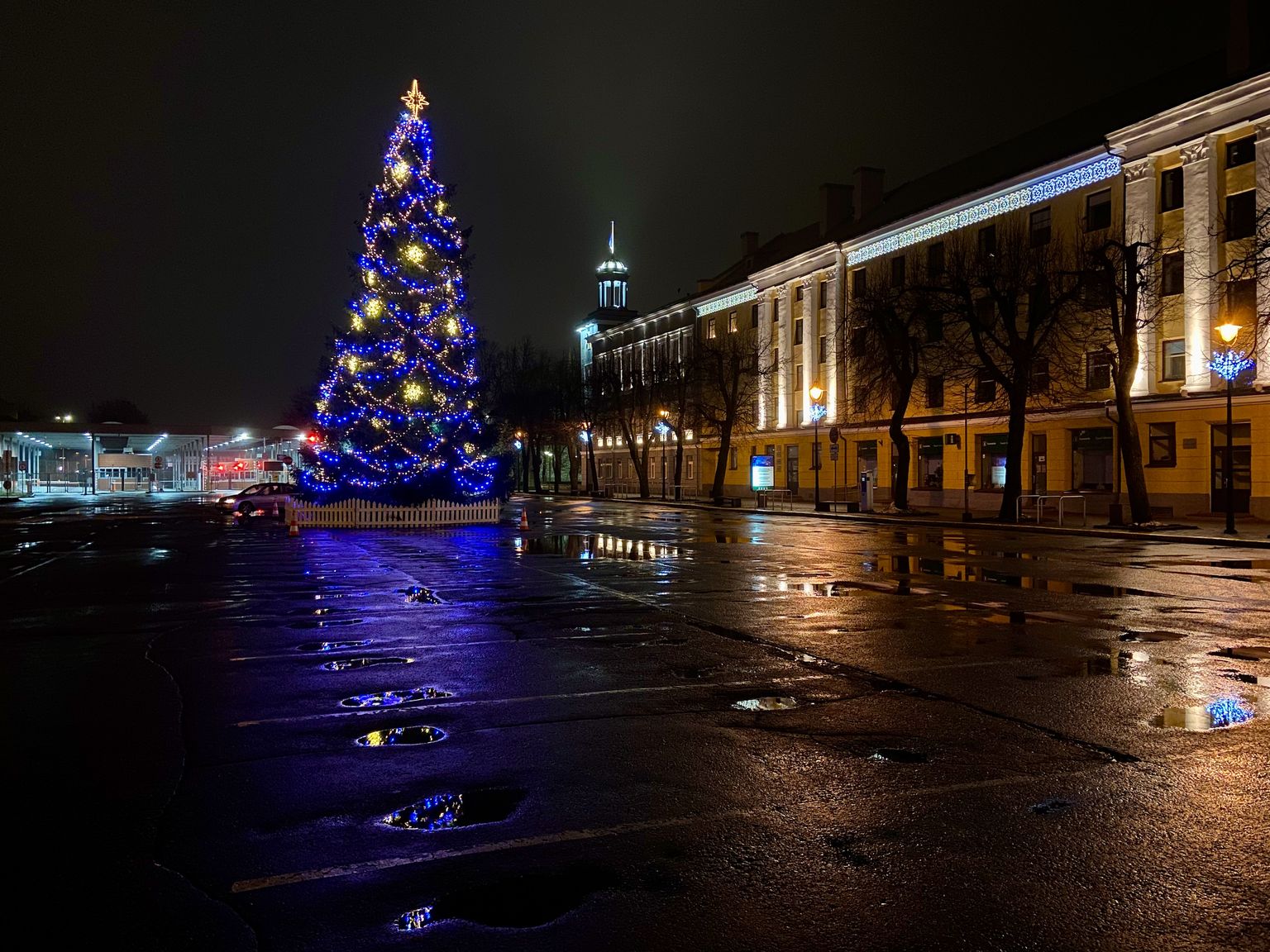 Jõulupuu Narvas Peetri platsil 2020. aasta lõpus.