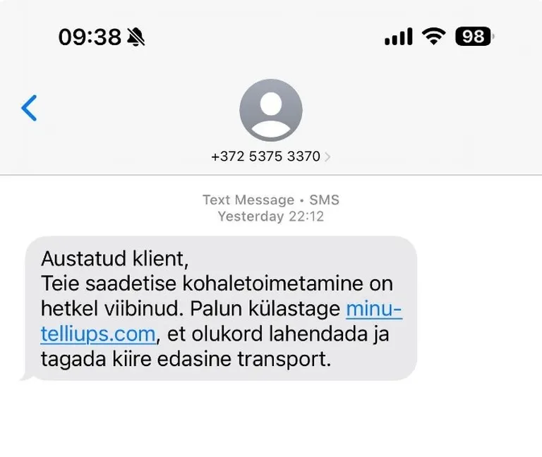 Mehe saadetud õngitsuslink.