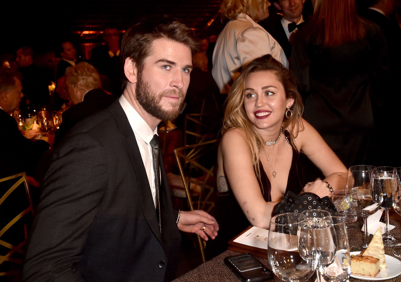 CULVER CITY, CALIFORNIA - JANUARY 26: Liam Hemsworth and Miley Cyrus attend the 16th annual G Day USA Los Angeles Gala at 3LABS on January 26, 2019 in Culver City, California.   Alberto E. Rodriguez/Getty Images/AFP