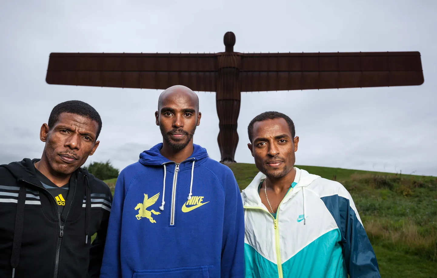 Haile Gebreselassie (vasakul), Mo Farah, Keninsa Bekele.