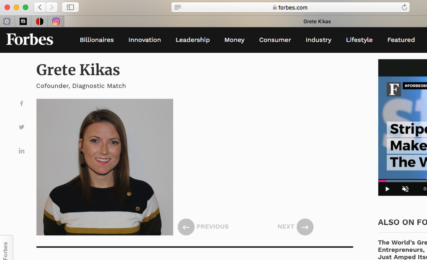 Kuvatõmmis Forbes.com lehelt: Grete Kikas pildil.
