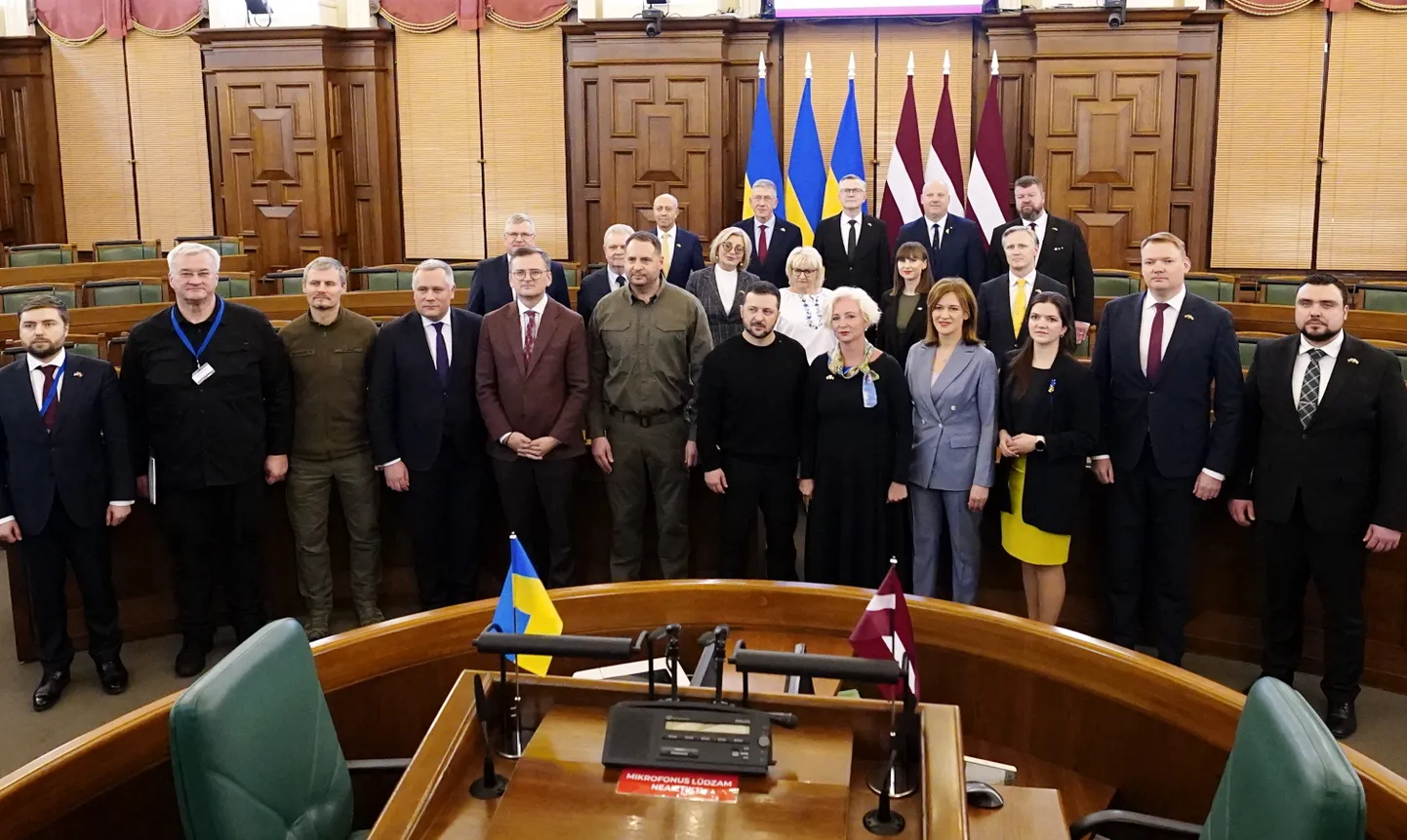 Saeimas priekšsēdētājas Daigas Mieriņas, Ukrainas prezidenta Volodimira Zelenska un Saeimas deputātu tikšanās Saeimas namā.