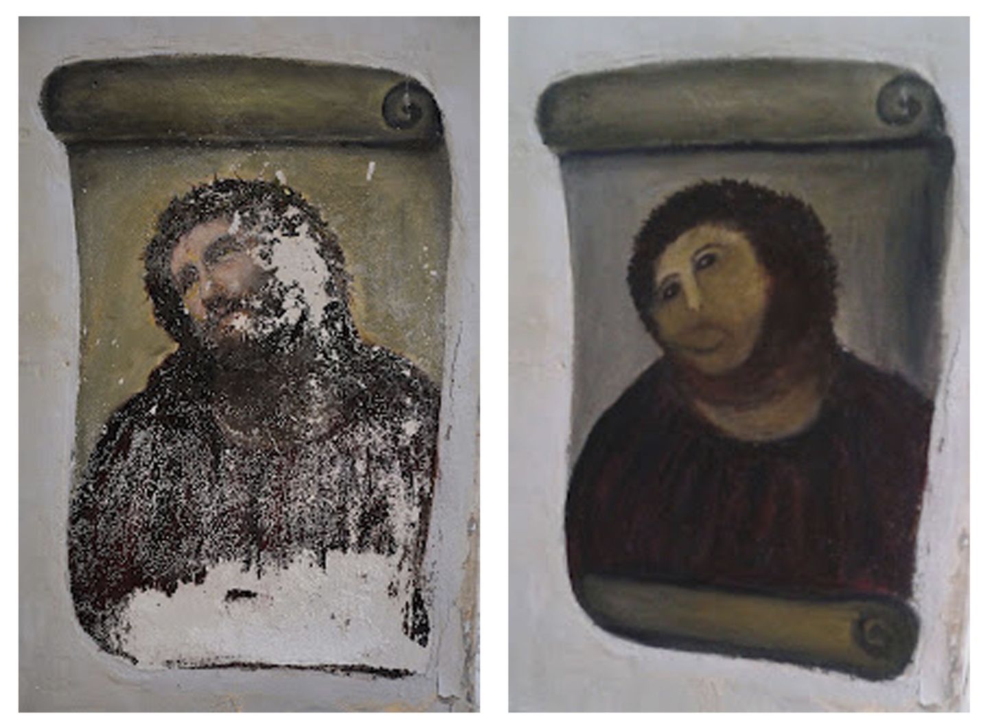Фреска до и после "реставрации"