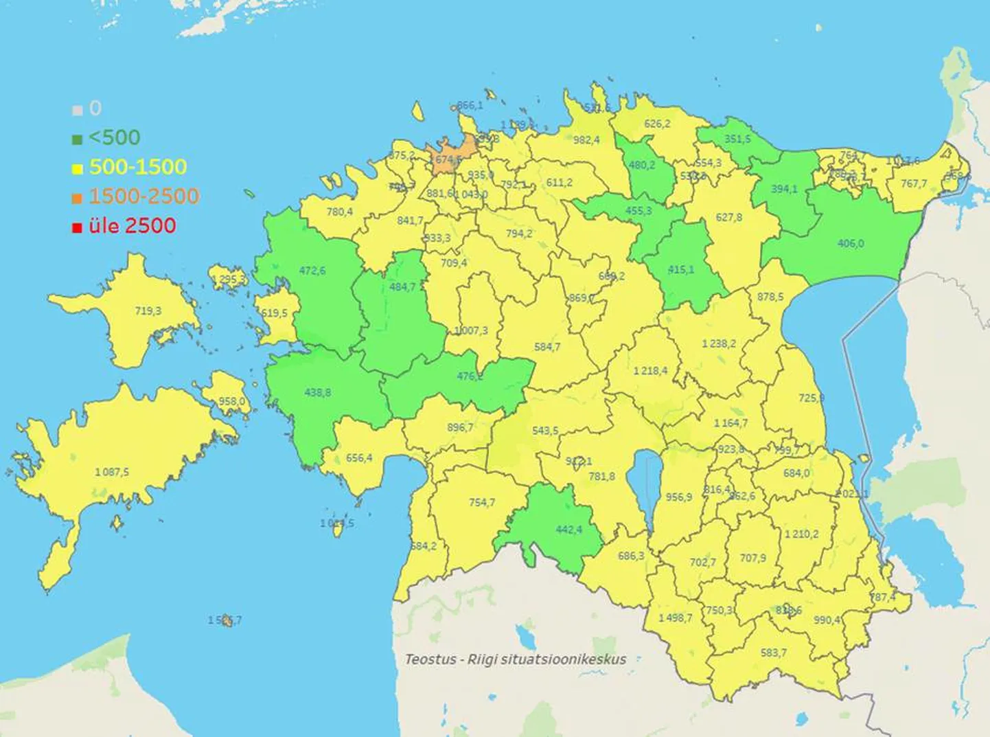 Koroonakaart seisuga 20. märts 2022.