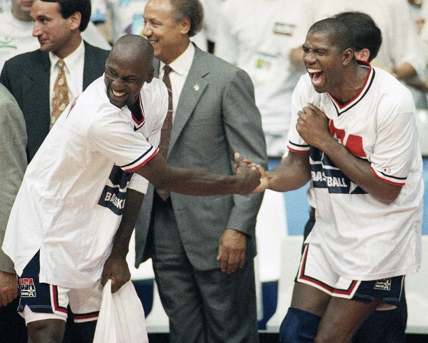 Michael Jordan ja Earvin Johnson alias Magic 1992. aasta Barcelona olümpiamängudel.