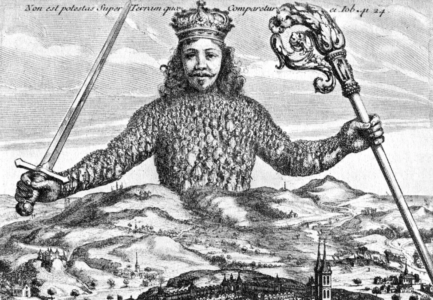 Fragment Thomas Hobbesi traktaadi «Leviaatan» (1651) tiitellehe kujundusest. Olukord, kus täitevvõim usurpeerib riigivalitsemise, ei erine palju absolutismist.