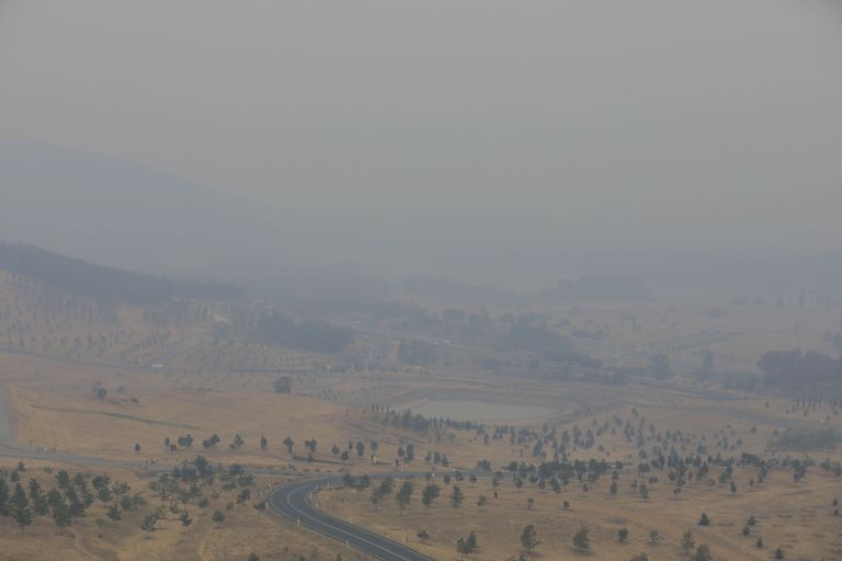 Maastikupõlengute tekkinud suits Canberra arboreetumis