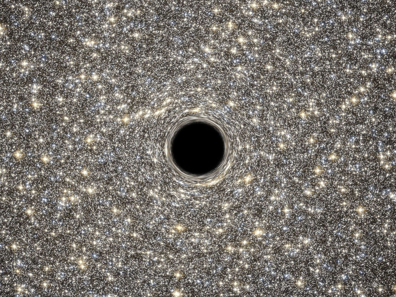 Melnais caurums, kas ir 21 miljonu reižu masīvāks par Sauli, mākslinieka interpretācijā. Ilustratīvs attēls