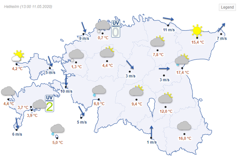 Ilm Eestis kella 13.00 seisuga.