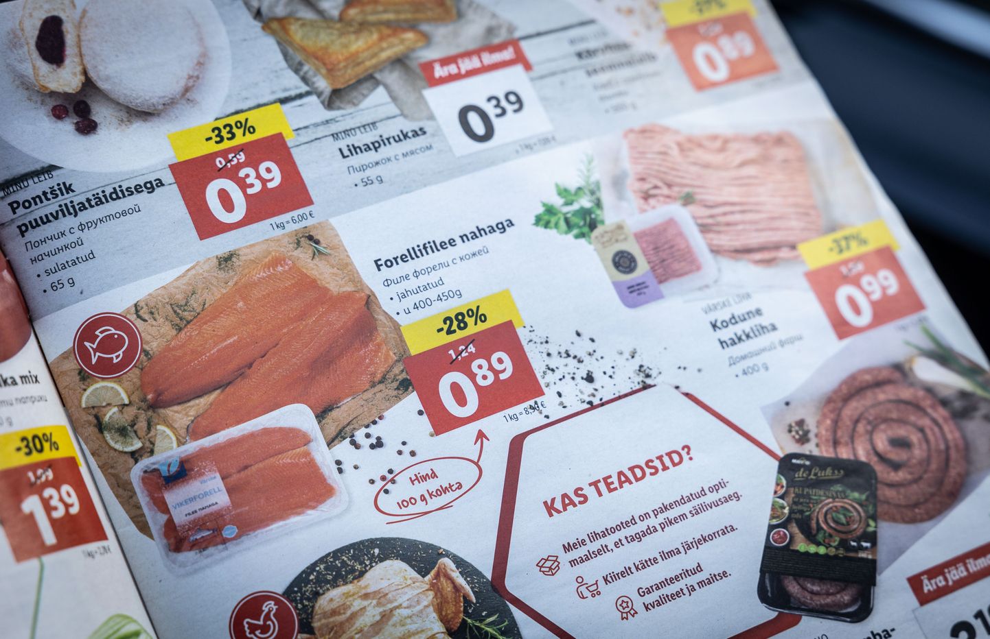 Новый тренд на рынке Эстонии: Lidl в случае более дорогих товаров показывает цену за 100 граммов вместо цены за один килограмм.