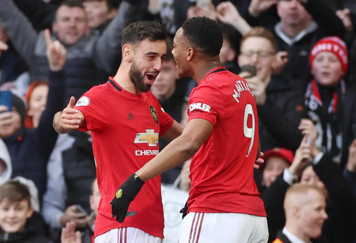 Värava sepistajad Bruno Fernandes (vasakul) ja Anthony Martial.