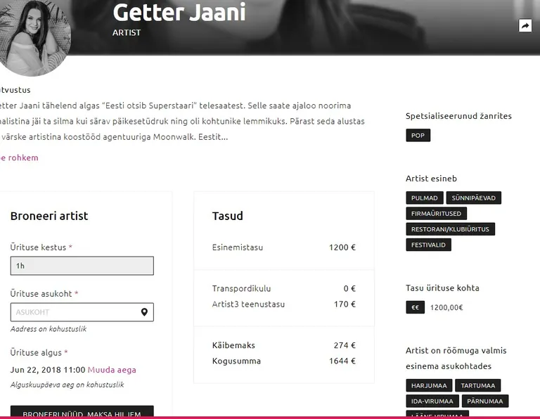 Getteri esinemise hinnakiri