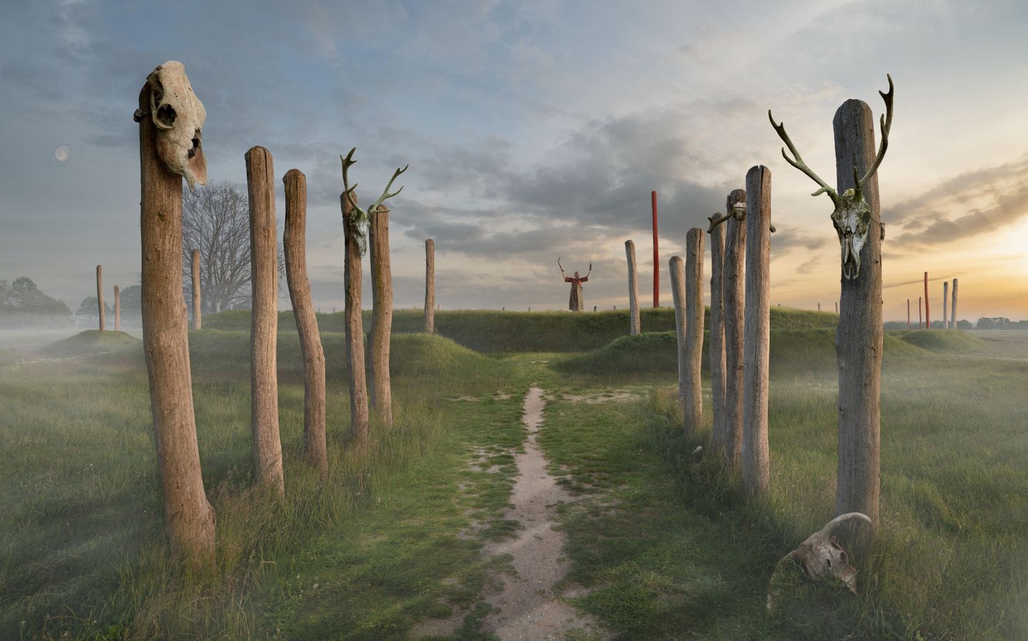 Illustratsioon Tieli lähedalt leitud «Hollandi Stonehenge'i» kunagisest võimalikust väljanägemisest.