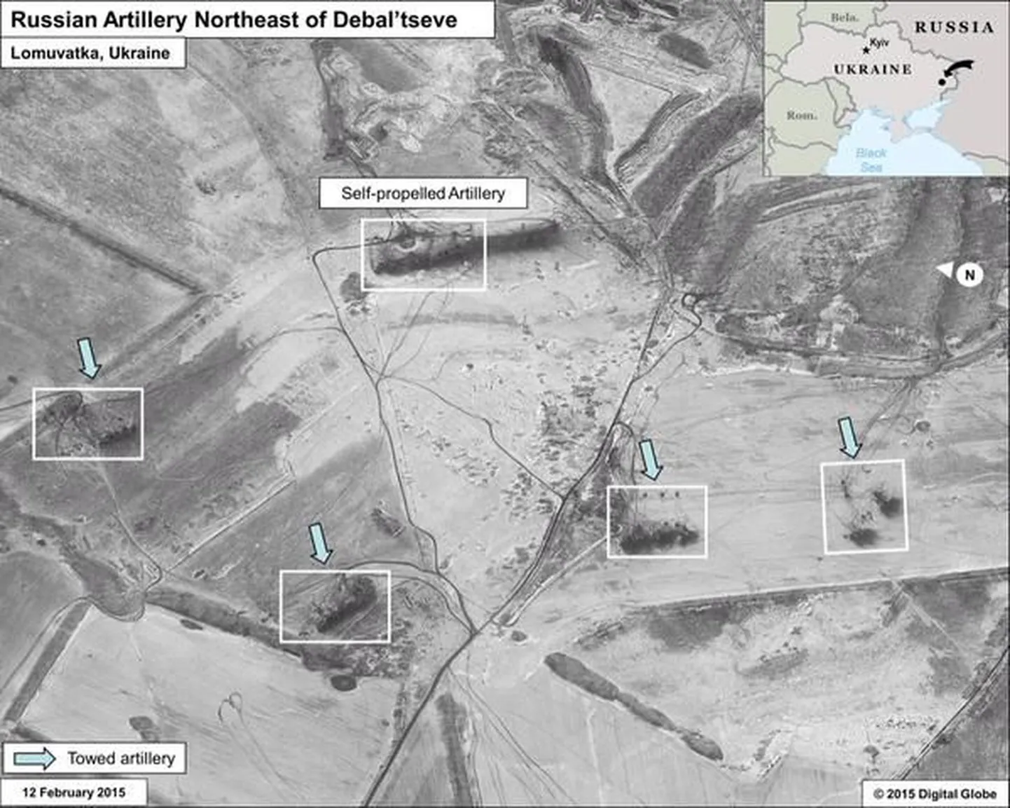 По словам посла США Джеффри Пайетта эти снимки являются доказательством расположения российских ракетных установок под Дебальцево.